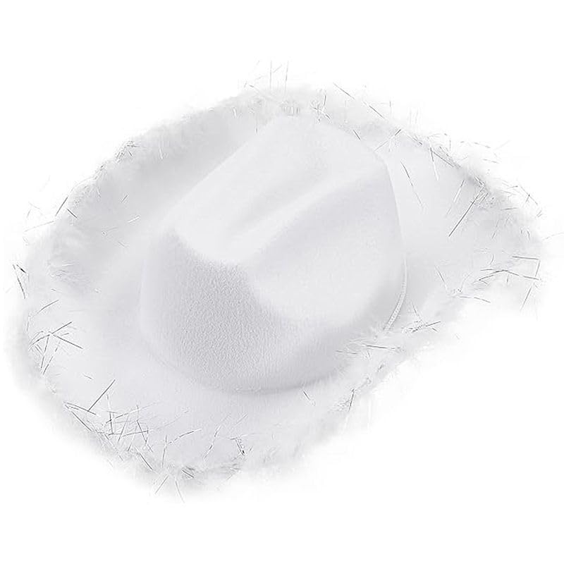 Pohotobooth Props Ltd Western Cowboy & Cowgirl Hats – One Size Fits Most – Perfect for Rodeos, Costumes, Festivals, Parties & Country-Themed Outfits (White Feather Trim)