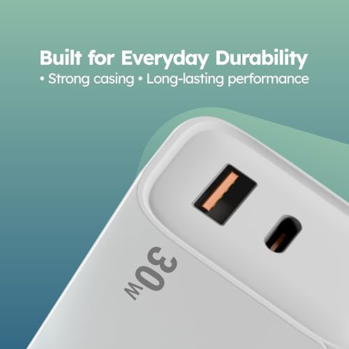 Image of Trueview 30W Fast Charging Power Adapter with USB-A & Type-C Ports | Dual Port Wall Charger for Mobile Phones & USB Devices | White