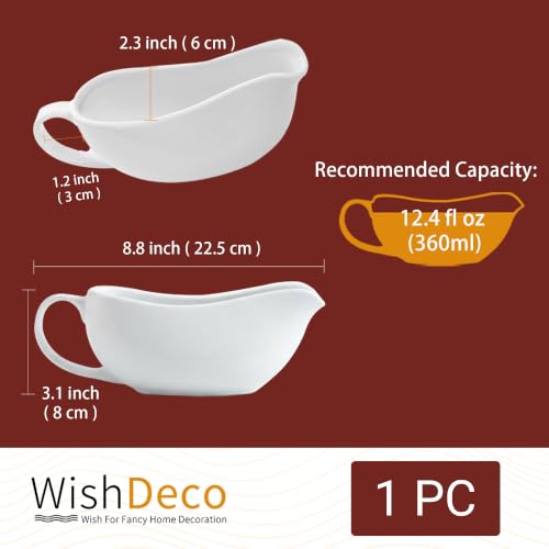 Image of WishDeco White Gravy Boat, 12.4 oz Ceramic Gravy Jug