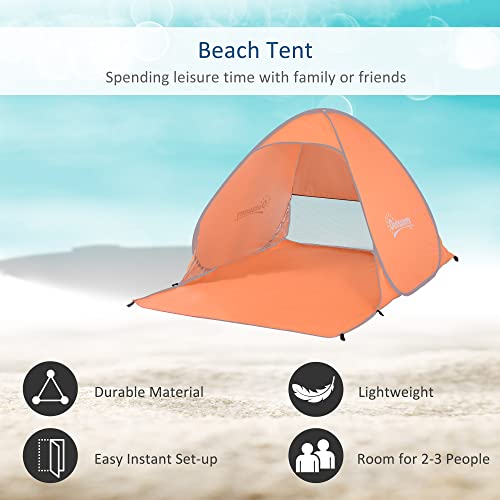 Outsunny Pop up Beach Tent, UV 30+ Portable Sun Shelter with Carry Bag, 2x1.5m for 2-3 Person, Orange - Image 6
