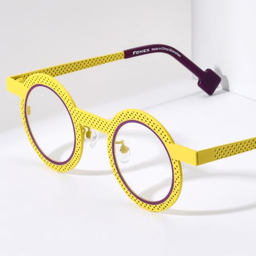 Image of FONEX Colorful Pure Titanium Glasses Frame Women Retro Round Eyeglasses