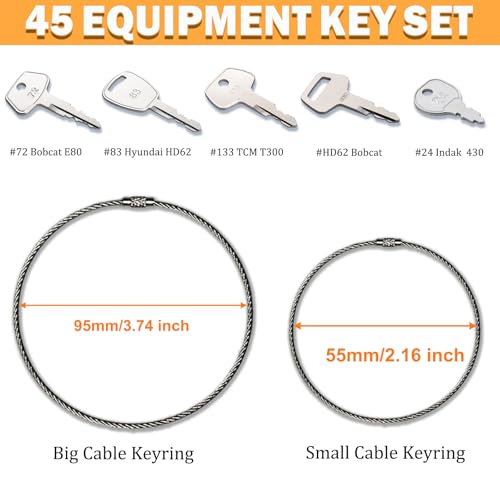 Image of 45 Construction Equipment Operator Keys, Heavy Equipment Key Master Set for Caterpillar Cat John Deere JCB Volvo Hyster Yanmar Takeuchi Yanmar Kubota Toyota Komatsu Excavator Dumper Dozer