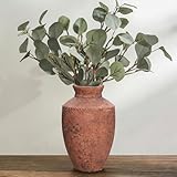 Wancetang Terracotta Vase, 10 Inch Large Ceramic Flower Vases Rustic Farmhouse Pottery Vase for Home Decor Fireplace Entryway Kitchen Living Room Shelf Mantle Table Decor Brown