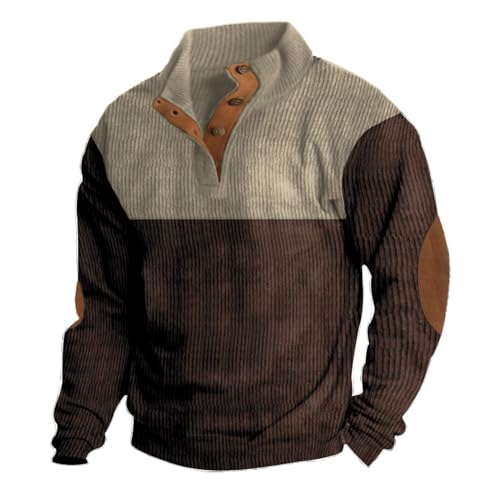 Mens Fall Sweater Corduroy Shirt Lapel Collar Button Up Pullover Long Sleeve Polo Sweatshirts Winter Clothing Gear