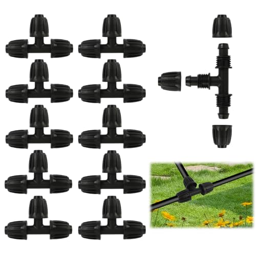 10 Pezzi Connettori a T Dritti Spinati Irrigazione a Goccia, 16mm Raccordi per Irrigazione, Adattatore per Irrigazione a Goccia, Raccordi per Tubi in Plastica Ecologica, per Prato, ​Giardin (T)
