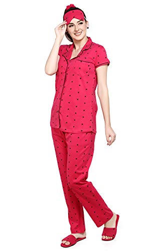 Image of Evolove Women's Cotton Full Sleeves Collared Night Suit Set /Top Pyjama Set Super Soft Comfortable (Nightsuit-Collar-FS-1)