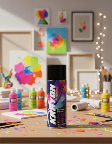 Image of BANNA Krayon Matte Black Acrylic Spray Paint 400 ml | Quick Dry Rust-Resistant Multi Surface Aerosol Spray Paint for Metal, Wood, Plastic, Glass, Furniture & DIY Projects