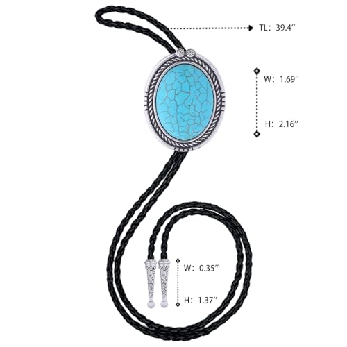 Image of Vintage Western Cowboy Rodeo Black Agate Bolo Tie for Men Women | Premium braided leather, adjustable sliding clasp, anti-tarnish alloy pendant, versatile western bolo tie