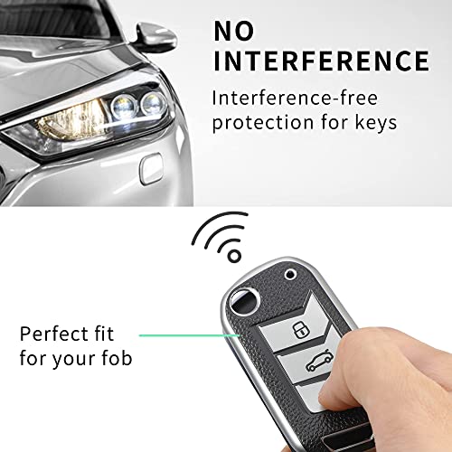 Image of Keyzone Leather TPU Key Cover Compatible for Mahindra Thar, Bolero, Scorpio, XUV700, XUV400, XUV300, TUV300, Marazzo 3 Button flip Key (Black)