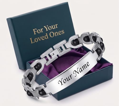 Image of Personalized Name Karungali Bracelet for Men & Women | Engraved Stainless Steel Adjustable Bracelet | Customized Gift for Husband, Wife, Boyfriend, Girlfriend, Friends & Family | Custom Name Jewelry Gift in Silver with Gift Box