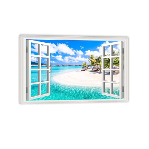 Paysage marin de plage 3D style architectural épuré sur toile tendue pour chambre