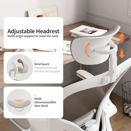 Image of Office Chair Ergonomic Desk Chair with Lumbar Support&Headrest&Flip-up Arms Height Adjustable Rocking Swivel High Computer Chair Multi-Angle from 90 to 125 with 350LBS Capacity(White+Khaki-2)