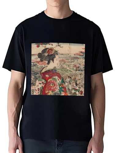 令和の浮世絵 和風 絵画 江戸 掛け軸 舞子 着物 女性 (82) 人気 アメリカ 流行 欧米風 音楽 Tシャツ メンズ/レディース 夏服 トップス 半袖 無地 通気性 ファッション ゆったり 丸襟
