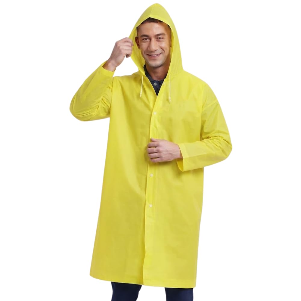 (𝐒𝐩𝐞𝐜𝐢𝐚𝐥 𝟏𝟓 𝐘𝐞𝐚𝐫𝐬 𝐖𝐚𝐫𝐫𝐚𝐧𝐭𝐲 Men's Waterproof Raincoat with Hood, Lightweight Reusable Rain Coat for Bike Riding, Travel & Outdoor Activities, Stylish Yellow Rainwear-image-8