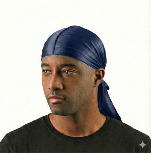 Titan Silky Durag – Ultra Stretch, Extra Long Tail Headwrap for 360 Waves, Hair Protection & Style – One Size Fits All, Men & Women, NAVY Colors