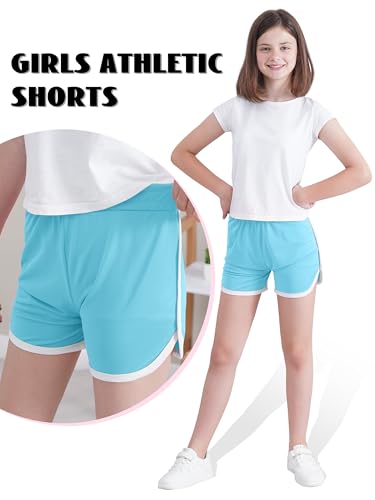 Image of Aikuco 4 Packs Girls Athletic Shorts Toddler Soccer Running Active Dolphin Dry-Fit Kids Gym Workout Performance Shorts