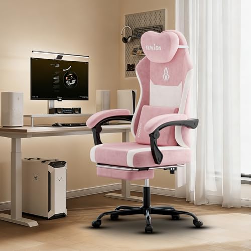 SUKIDA Gaming Stuhl, Ergonomischer Schreibtischstuhl mit Fußstütze Kopfstütze und Lendenkissen… – Ansicht 2