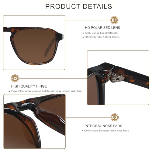 ANDWOOD Square Aviator Sunglasses Polarized Mens Womens UV Protection Sun glasses3
