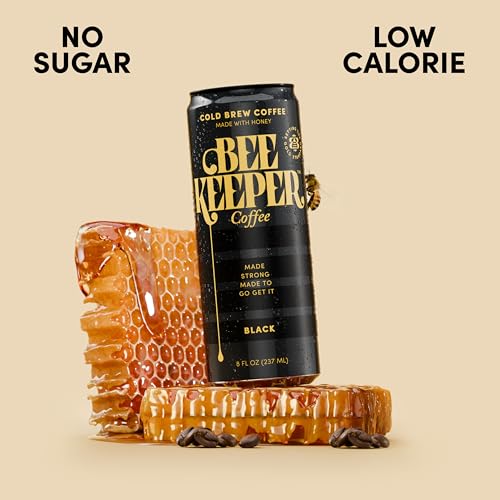 Image of Beekeeper Cold Brew Coffee Drinks with Oregon Honey | 12 Pack Variety Refreshing Iced Coffee - Unsweetened & Strong Arabica Brew, 8 fl oz Ready-to-Drink Can - 180mg Natural Caffeine