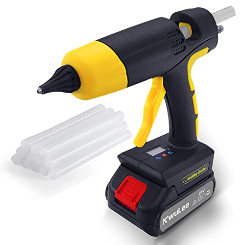Hot Glue Gun, 21V Cordless Glue Gun Full Size, Temperature Display Adjustable, Handheld Hot Glue Gun Kit with 12 Pcs 11mm Hot Glue Sticks for Crafts & Arts, 1 Li-ion Batteries and Charger Included