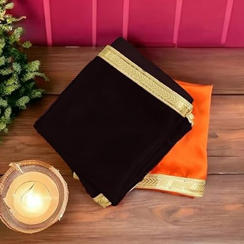 Image of Pooja Cloth for Mandir and Multi Purpose Use (Orange & Black)