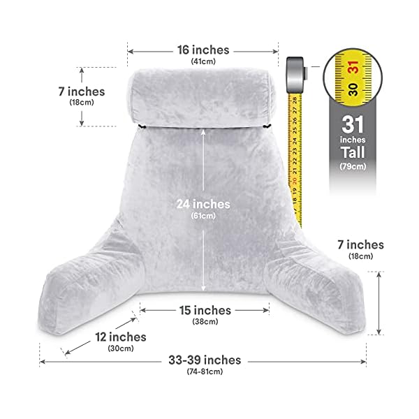 Husband Pillow XXL Light Grey Backrest with Arms Adult Reading Pillow