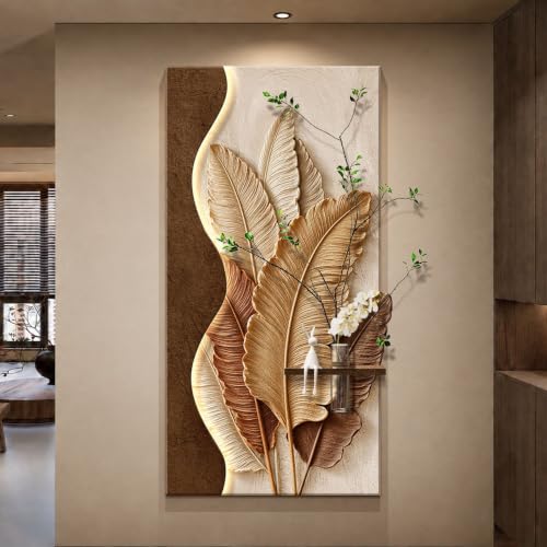 Art mural LED 3D stéréoscopique en grès marron 60x120cm pour entrée moderne