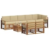 vidaXL Sofagarnituren 9 pcs Natur und Beige Massivholz Akazie, Moderne Garten-Sofa-Garnitur, Robustes Outdoor-Sofa, braunes Akazienholz, stylische Sitzgruppe für deinen Garten