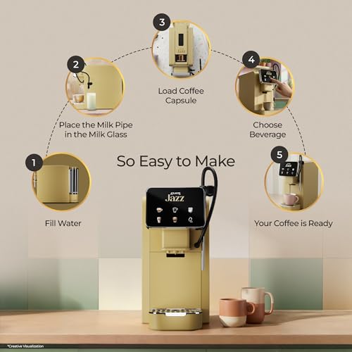 Image of ATLANTIS JAZZ Coffee Capsule Machine | Integrated Milk Dispensing | One-Touch Cappuccino, Latte, Espresso & Americano | Compatible with Nespresso | Home & Office | Smart Touch Control | Auto Clean
