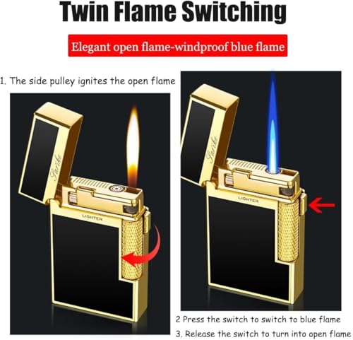 Encendedor doble llama a butano metálico portátil miniatura 2