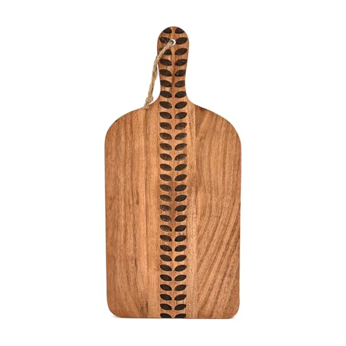 Indus Lifespace Tablas de cortar de madera de acacia con asa para carne, verduras, pan, frutas, tabla de trinchar (15 x 7 x 0.75 pulgadas)