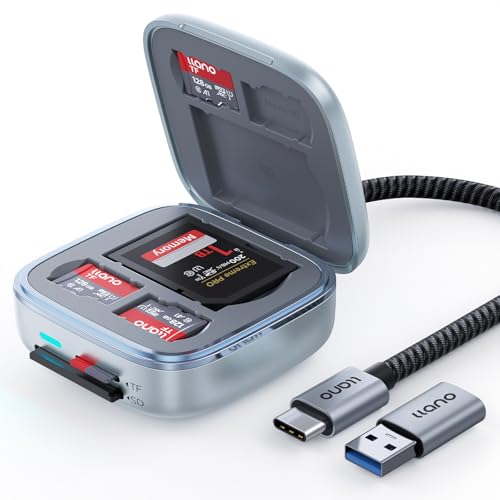 llano Adaptateur Lecteur de Carte SD/Micro SD UHS-II, TF 4.0 avec Rangement 6 Cartes, Plug&Play, F17 Lecteur de Carte Intelligent 2-en-1 Haute Vitesse pour Mac, Windows, Android, Linux – Argent