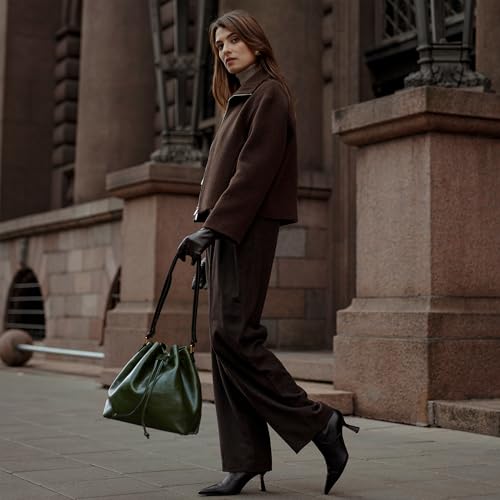 Image of Time Resistance Leather Bucket Bag - Full-Grain Leather Handbag for Women - Italian Handmade Shoulder Bag