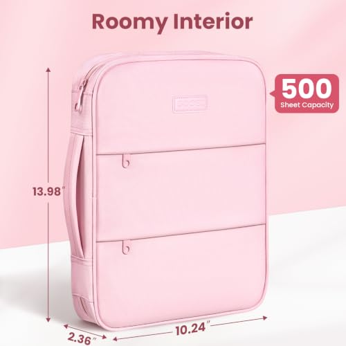 Sooez Cute Zipper Binder Bag, 1 Inch Binders 3 Ring O-Ring with Handle, 5-Tab Divider Accordion File Organizer, 500-Sheet Capacity Three Ring Binder, Multi-Pocket Organizer for School Supplie, Pink - Image 4