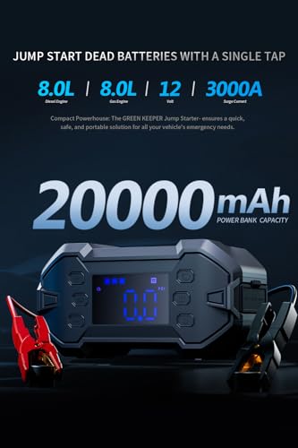 Portable Car Jump Starter 3000A: 12V Battery Jumper Emergency for 8.0L Gas & Diesel Engines Power Booster Start Boost Charger Box with Power Bank + Air Compressor, High-Efficiency (GK-J1206P) - Image 3