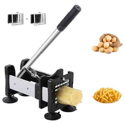 French Fry Cutter, Professional Potato Metal Chipper with Extended Handle and 2 Interchangeable Blades,Perfect For Potatoes, Carrots, Cucumbers Or Anything You Want to Slice Evenly