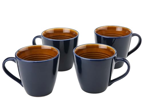 Image of Bodhi House Handcrafted Ceramic Coffee Mug Set of 4 Pieces (350 Ml), Stoneware Tea Cup, Microwave Safe Large Milk Mug, Glossy Finish, Ideal for Daily use, Casual Gatherings and Gifting, Royal Blue