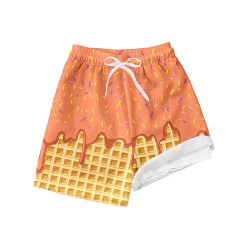 Ice Cream Boy Baseball Shorts Waffle Or Cone Quick Dry Preppy Shorts,Kids Ice Cream Drip Track Short Pants 5-16 Years3