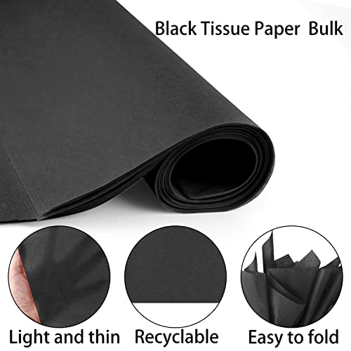 AORZIT papel de seda preto para sacos de presente 80 folhas de papel de embrulho em massa, papel de