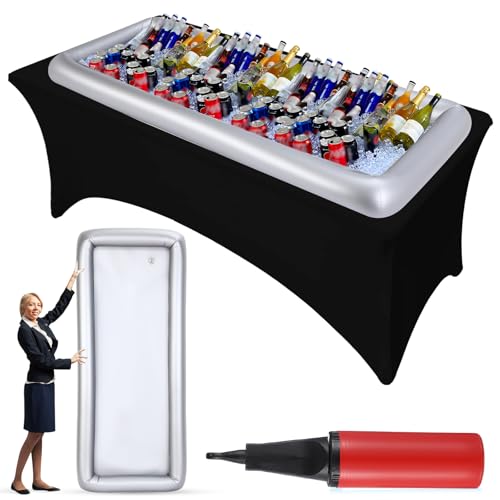 Halloscume Large Inflatable Serving Bar 72 x 30 x 5'' Inflatable Ice Serving Buffet Bar with Drain Plug for Pool Outdoor Party Picnic (Silver, 1 Pack)