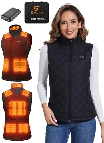 SHALLVIO Heated Vest Women with 20000mAh 7.4v Battery Pack Included, Lightweight Quilted Electric Warming Heating Vest,M
