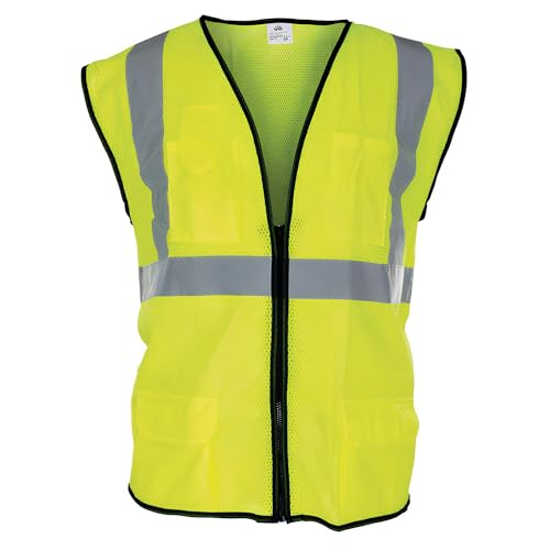 BRIXWELL QK88-003 Surveyor's Vest,Class 2,Reflective X Large Size Fluorescent Yellow