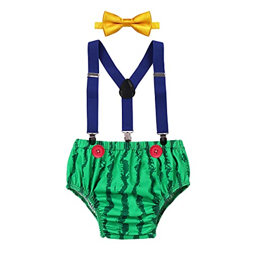 FYMNSI Baby Boy Melon 1st Birthday Outfit Smash Cake Diaper Cover Shorts Watermelon Outfits Suspenders One in a Melon Toddler First Birthday Melons Themed Party Supply Summer Clothes Set Green 1 Year