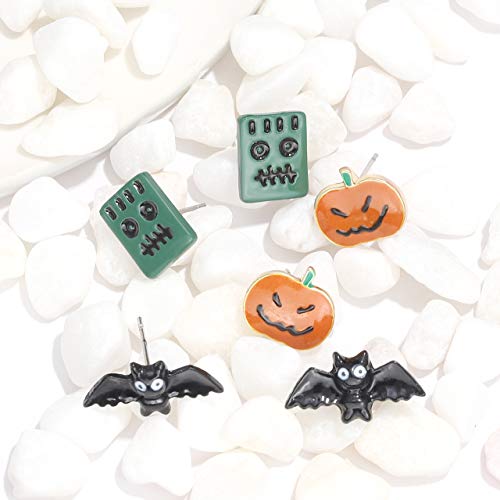 NLCAC Halloween Stud Earrings Set-Mixed Ghost Bat Black Cat Spider Cobweb Halloween Theme Post Stud Earring 9 Pairs3