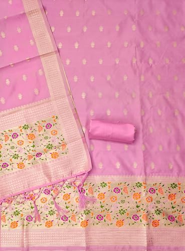 Image of SHANTVAN GALLERY Pure Zari Banarasi Silk Suit Dress Material for Woman Premium Banarasi Dress Materials for Women Unstitched Soft Silk Top Bottom Dupatta Mor Jal Design