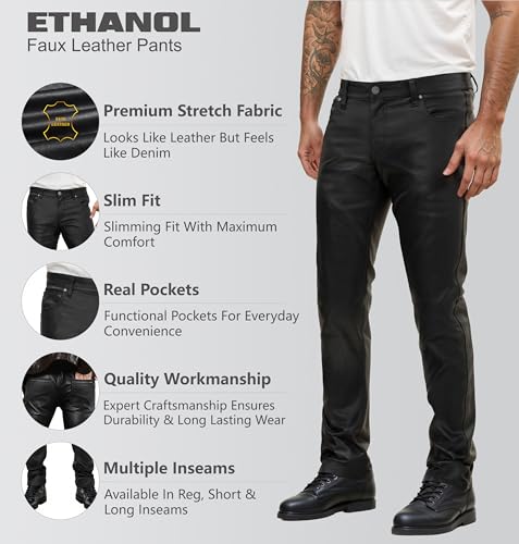ETHANOL Mens Slim Fit Stretch Fashion Casual Faux Leather Pants2