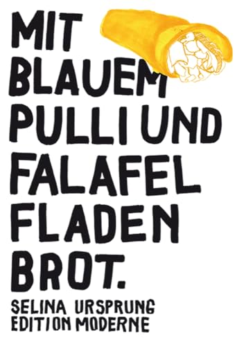 Mit blauem Pulli und Falafel Fladenbrot