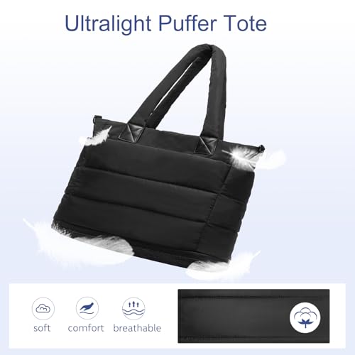 Image of Puffer Tote Bag for Women Quilted Nurse Bag Lightweight Work Bag for Teacher Travel Handbag with Multiple Pockets