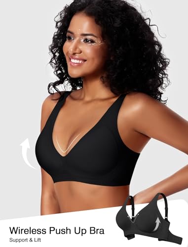 Image of Deep V Wireless Jelly Bras for Women Push Up Bralette Seamless No Underwire Support T-Shirt Comfort Plunge Full Coverage