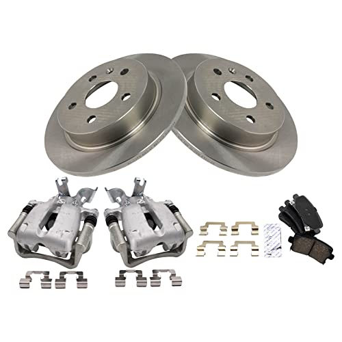 Image of TRQ Rear Brake Pad and Rotor Set Ceramic Solid Rotors Calipers | For 2014 Chevrolet Malibu 2.4L 2014-2015 Malibu 2.5L 2016 Limited